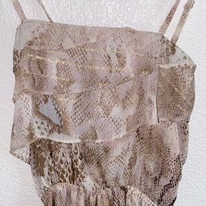 XS Express brown, tan, gold, pink maxi dress